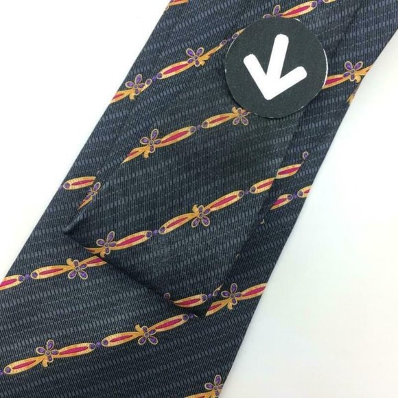 Fabergé Made In USA Tie Gray Red Gold Stripe Luxury Men Floral Silk Necktie L4-F - Picture 6 of 6